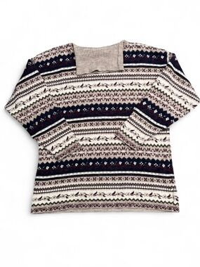 Vintage Simon’s Twik Fair Isle Patterned turtleneck Sweater - Cream/Navy